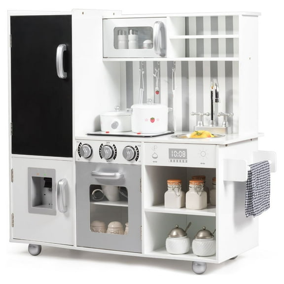 Topbuy Kids Kitchen Toy Wooden Pretend Cooking Playset with Utensils & Sink