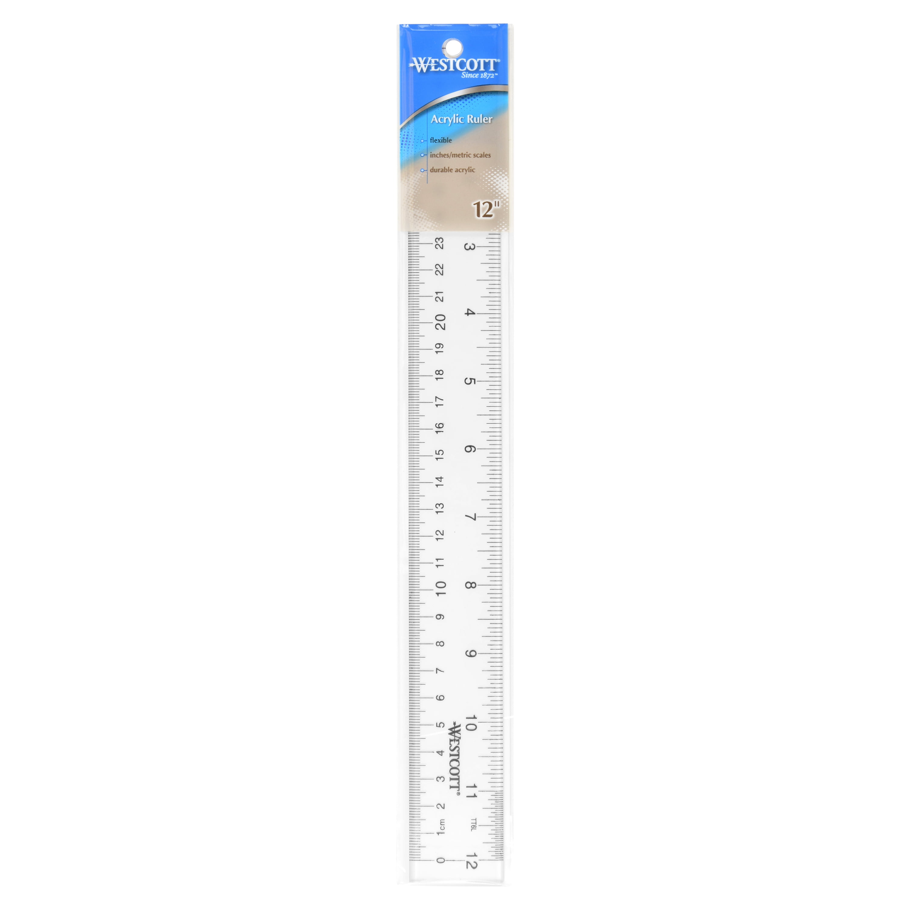 Westcott Acrylic Ruler, 12", Imperial/Metric, for Office, Clear, 1