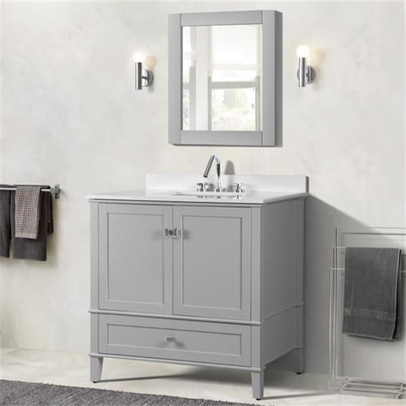 Bellaterra Home 800631-37-LG 37 in. Single Vanity with Quartz Top, Light Gray