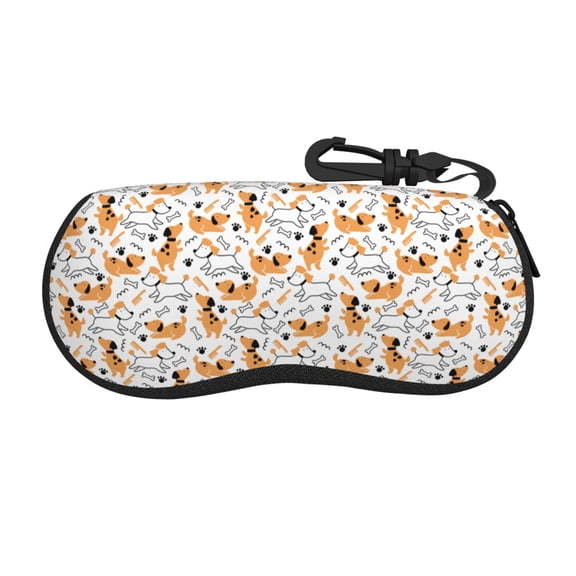 KLL Cute Dog Print Eyeglass Case for Men & Women's Classy Travel Eyewear Holder Case Zipper Eyeglasses Case With Hook