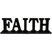 Rustic Wood Faith Sign for Home Decor, Decorative Wooden Cutout Word Decor Freestanding Faith Tabletop Decor, 16.2" X 4.85" Black Faith Block Letters Sign Faith Mantel Decor (Black Faith Sign)