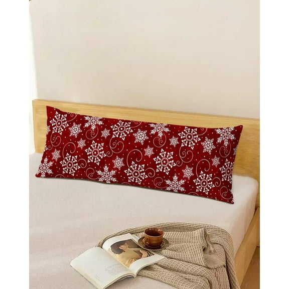 Red Snowflakes Throw Pillow Cover, Seasonal Winter Christmas Rectangle Decorative Pillow Case Protector Soft Cushion Cover Lumbar Pillowcase for Couch Sofa Bedroom Car Chair Decor 20x54 Inch