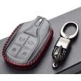 thumbnail image 5 of Vitodeco Genuine Leather Keyless Smart Key Fob Case Cover with Key Chain Compatible for Maserati Ghibli, Levante, Quattroporte (Remote Start, Black/Red), 5 of 6