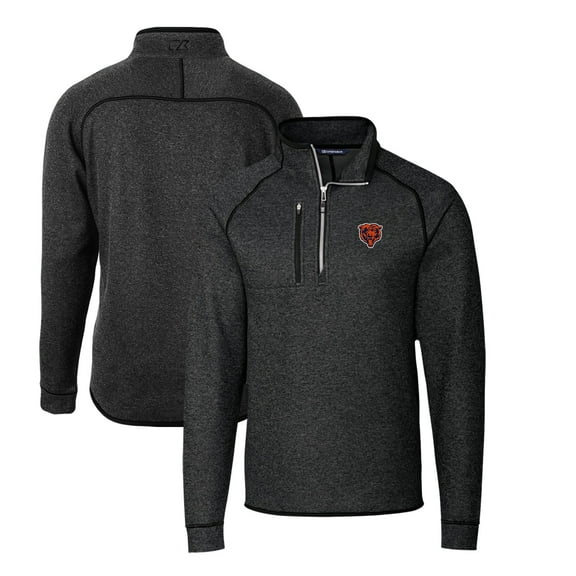 Men's Cutter & Buck Heather Charcoal Chicago Bears Mainsail Sweater-Knit Big & Tall Half-Zip Pullover Jacket