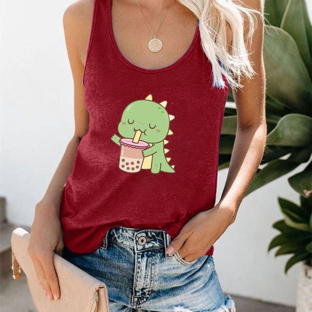 SMihono Hauts pour Femmes Débardeur pour Femmes Femme Été Imprimé Col Rond Sans Manches T-shirt Décontracté Haut Débardeur Débardeurs pour Femmes Hauts d'Été pour Femmes