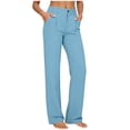 thumbnail image 2 of Women's Soft Fabric Yoga Pants with Pockets, Elastic Waist High Stretch Casual Fit, Solid Color Pants for Women, Workout Lounge Sports, Athletic Trousers | VerBelle,Light Blue 2XL, 2 of 7
