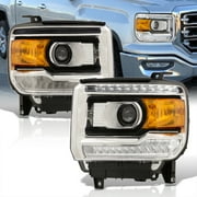 AJP Distributors Black Housing Clear Lens Amber Corner LED DRL Projector Headlights Turn Signal Lamps Assembly Compatible/Replacement For GMC Sierra 1500 2500HD 3500HD 2014 2015 2016 2017 2018 2019