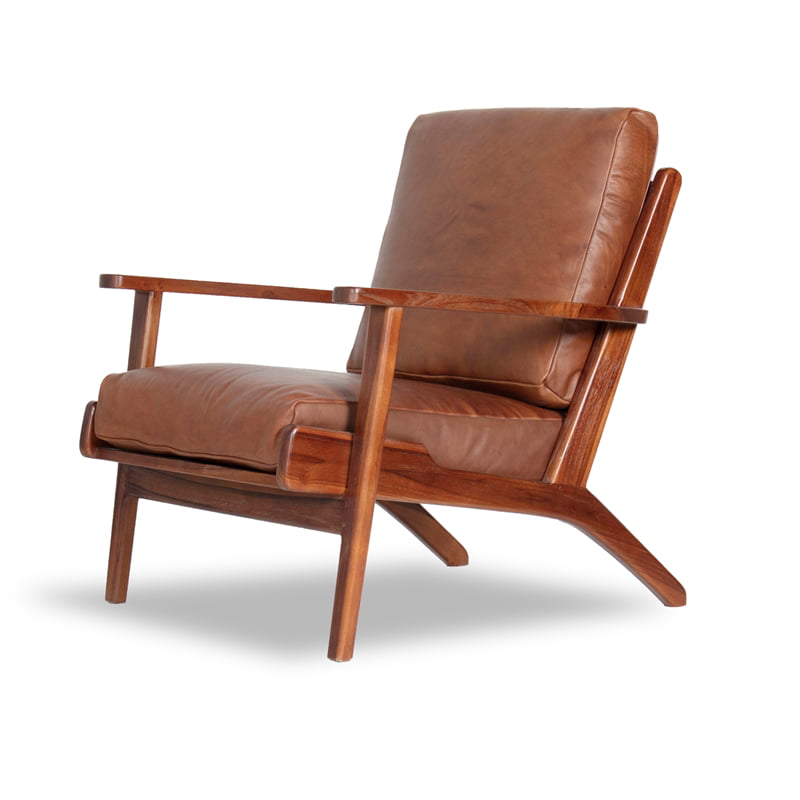 Genuine Leather Lounge Chair In Brown, Brown Leather Accent Chairs