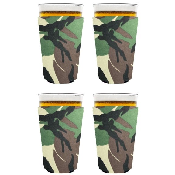 Blank Neoprene Pint Glass Coolie (4 Pack, Green Camo)