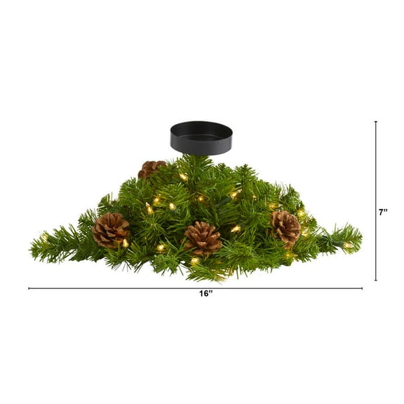 Nearly Natural 16in. Christmas Pine Candelabrum with 35 Lights and Pine Cones