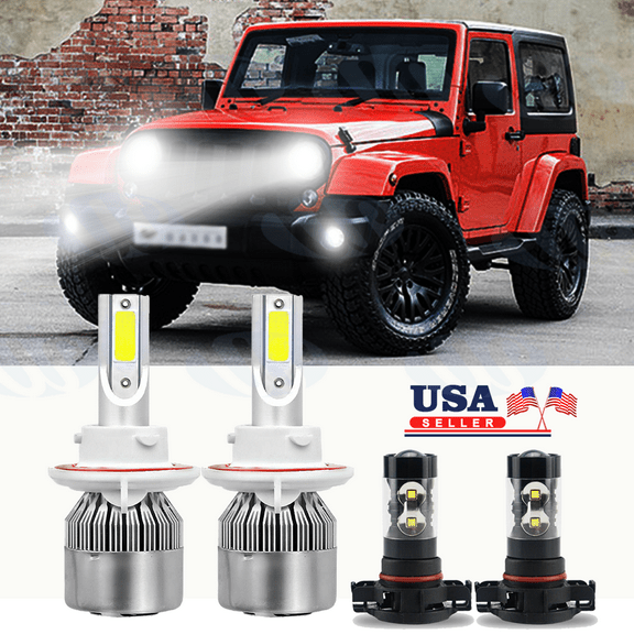 For 2018 2019 Jeep Wrangler JL - 4x 6000K LED Headlight   Fog Light Bulbs Kit