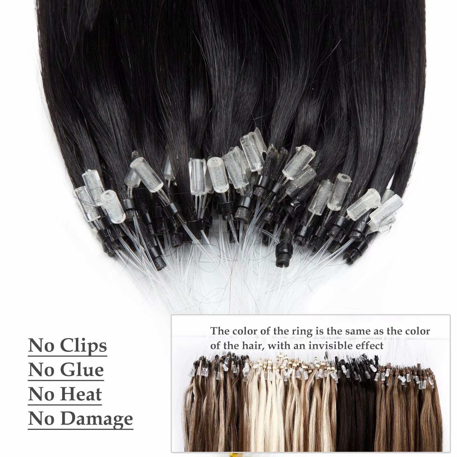 Benehair 100g Micro Ring Human Hair Extensions Micro Ring Beads 100% Remy Hair Extension Micro Link Hair Ombre Brown 1g/s Easy Loop In 16"-24"