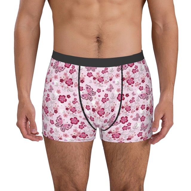 Balery Flower Butterfly Calzoncillos bóxer para hombre, ropa interior de algodón suave y transpirable con cinturilla de nailon-Large