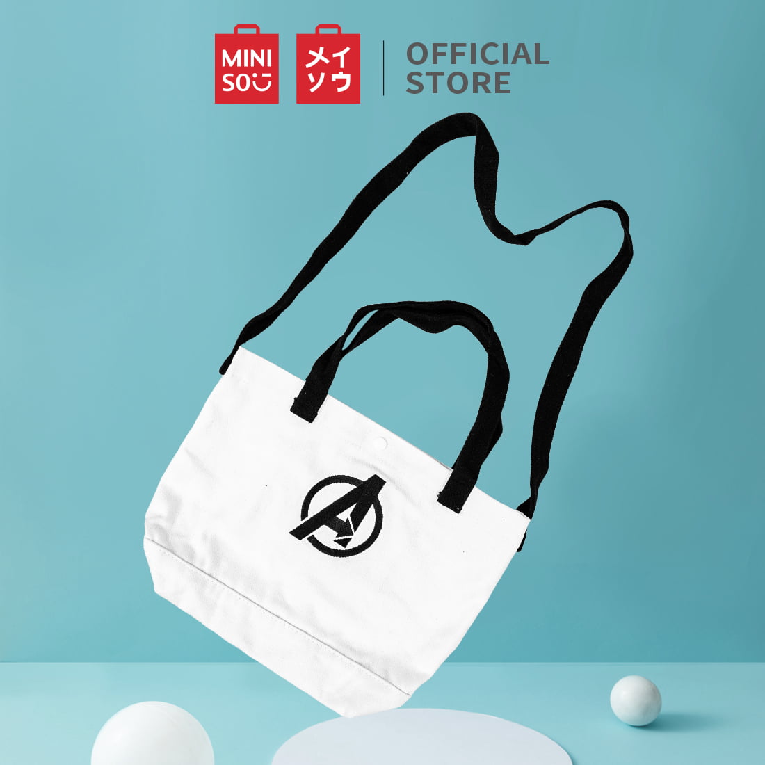 Miniso Canvas Crossbody Bag Hangbags Shoulder Messenger Bag for Women,  White & Black 