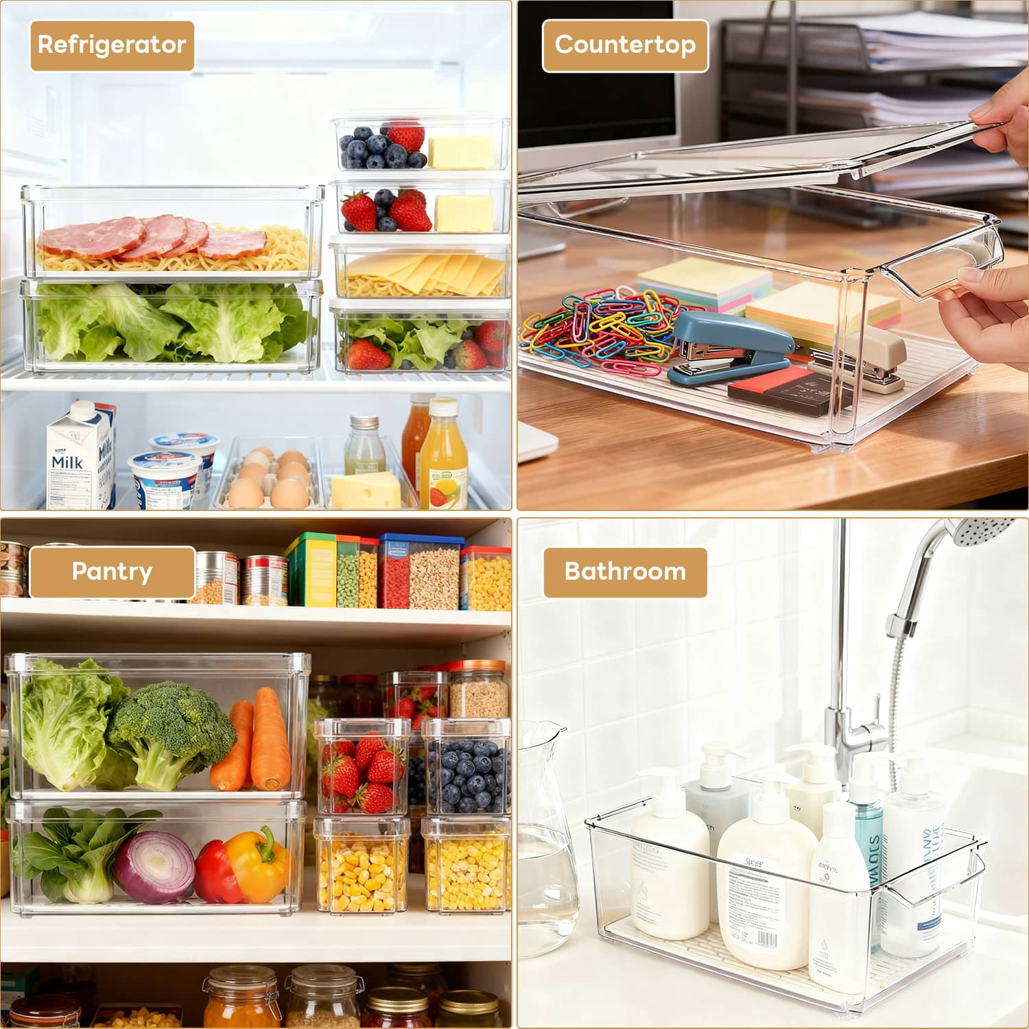Set of 7 Fridge Organizer Refrigerator Organizer Bins with Lids, Fridge Organization and Storage Clear Containers, Stackable Plastic Pantry Storage Bins for Fruits, Vegetable, Food, BPA Free Kosbon
