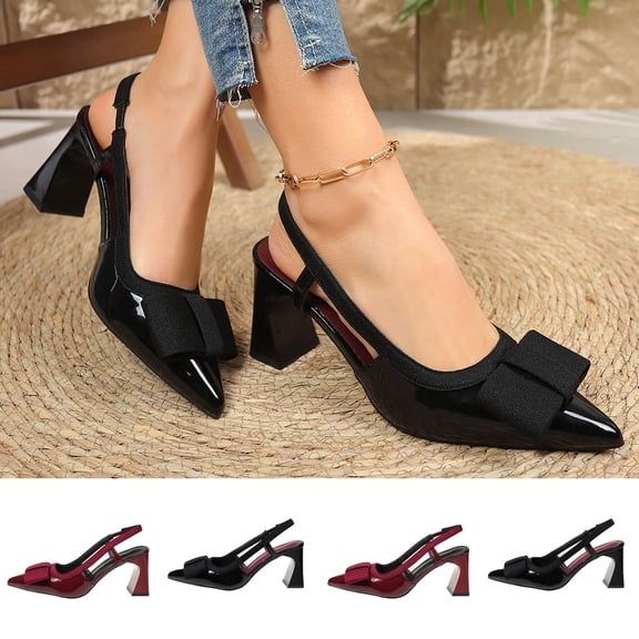 Miluxas Women's Bow Slingback Kitten Heels Closed Pointed Toe Pumps Dress Shoes Wine 9(42)