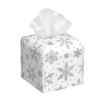 Leather Tissue Box Cover Square - Snowflake Minimalist Waterproof Tissue Box Holder Paper Case Organizer Dispenser for Modern Home Office Room Home Bathroom Decor