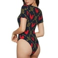 thumbnail image 3 of Daiia Red Rooster print Women's Crew Neck Short Sleeve Bodysuit Fashion Tops Fit Casual Basic Extender Bodysuit-Small, 3 of 9