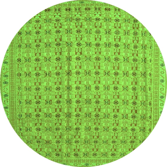 Ahgly Company Indoor Round Abstract Green Contemporary Area Rugs, 3' Round