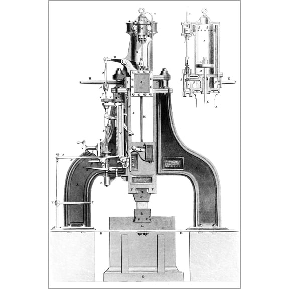 24"x36" Gallery Poster, Diagram of a steam hammer patented by Scottish engineer James Nasmyth 1854