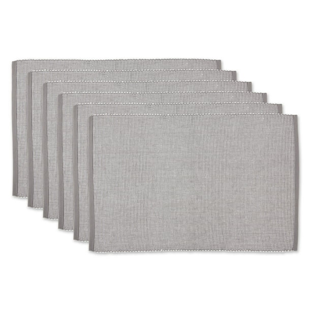 Set of 6 13" x 19" Iron Gray and Cotton White TwoTone Ribbed Placemats