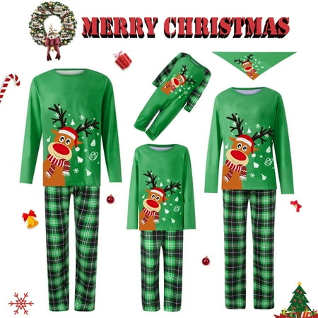 

Christmas Family Matching Pajamas Sets Reindeer Print Tops Plaid Pants Xmas Holiday Sleepwear Loungewear Jammies Pjs Outfit