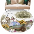 thumbnail image 2 of 7ft Washable Round Rug, Spring Flowers Non-Slip Circle Area Rug for Living Room Dining Room, Watercolor Colored Floral Rabbit Tree Birds Indoor Floor Mat for Home Decor, 2 of 9