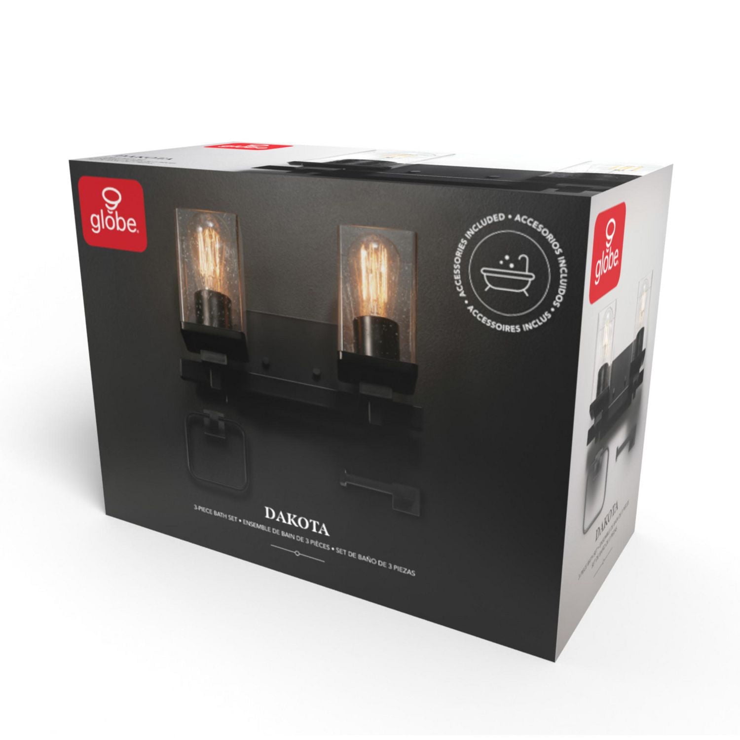 Ensemble de salle d’eau de 3 pièces noir mat avec applique murale à 2 têtes de 13 po, 91007982