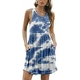 thumbnail image 3 of MLANM Womens Summer Sleeveless Casual Short Dress Floral Beach Swing Sundress with Pockets, L Tie dye Blue, 3 of 9