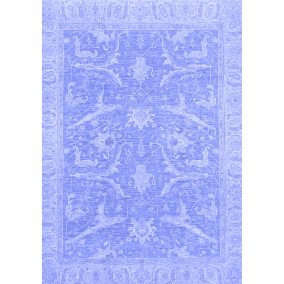 Ahgly Company Machine Washable Indoor Rectangle Oriental Blue Traditional Area Rugs, 7' x 10'