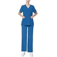 thumbnail image 5 of Cavosen Nursing Uniform Sets Scrub for Women Blue 2 Piece Outfit with Pocket Stretch Soft Workwear Short Sleeve V-Neck Long Pants Nurse Uniform Solid Loungewear Lightweight M, 5 of 6