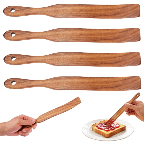 Toorise 4Pcs Wooden Skinny Spurtle for Sourdough Starter Wood Stir Spurtle Kitchen Utensil with Hanging Hole for Baking Sourdough Lover