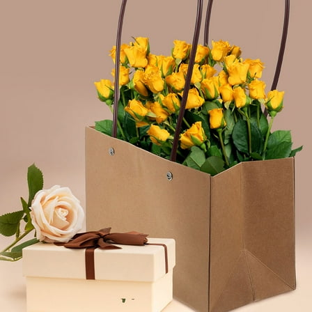 OUNONA  5 Pcs Kraft Paper Tote Bag Large Bouquet Flower Carry Bags Brown
