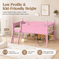 thumbnail image 5 of Miniyam Twin Low Loft Bed with Bookshelf and Guardrails, Wood Kids Bed for Bedroom, Pink, 5 of 7