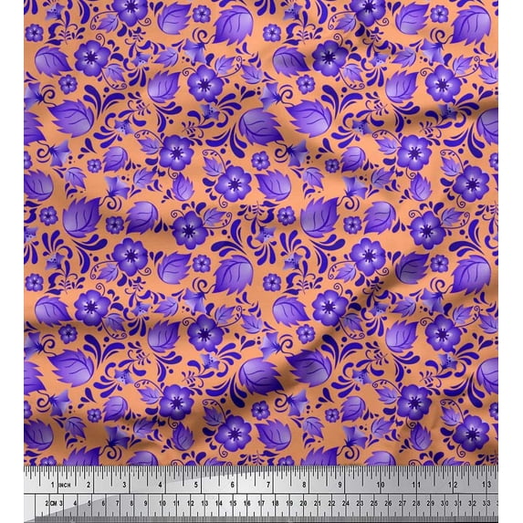 Soimoi Satin Silk Fabric Dot,Leaves & Floral Artistic Fabric Prints by Yard 42 Inch Wide