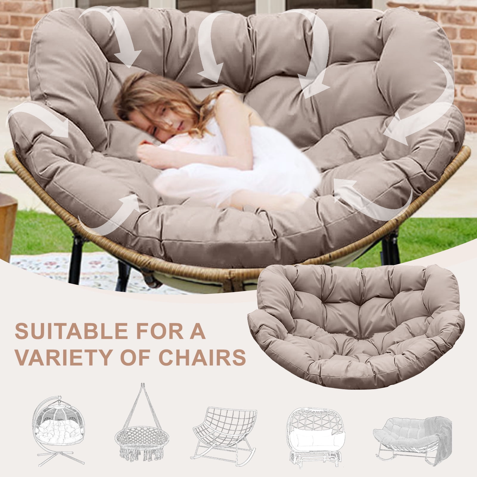 XXLYY Outdoor Rocking Chair Cushions – 6.3" Thick Waterproof Papasan Egg Chair Pad with Ties, Comfortable Round Seat Cushion for Living Room, Patio, Porch, or Balcony