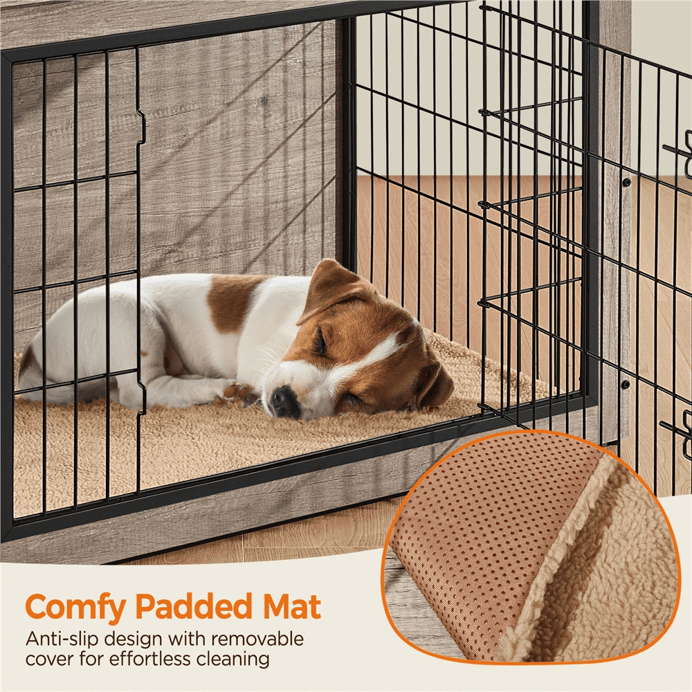 Renwick 38"W Industrial Dog Crate Furniture with Anti Skid Plush Mat, Gray