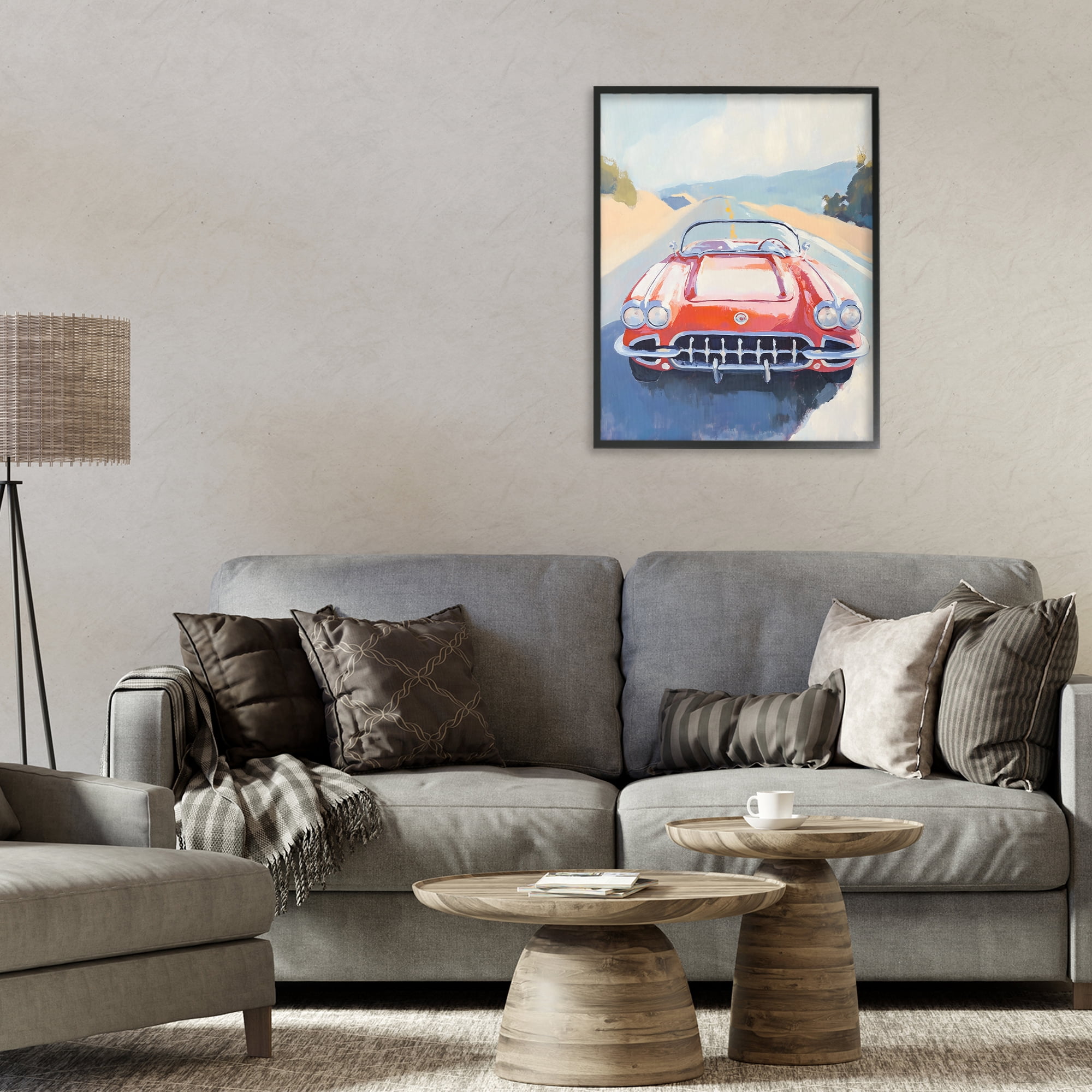 Stupell Industries Red Sports Car on Journey Black Framed Giclee Art, design by The Prints Vibe