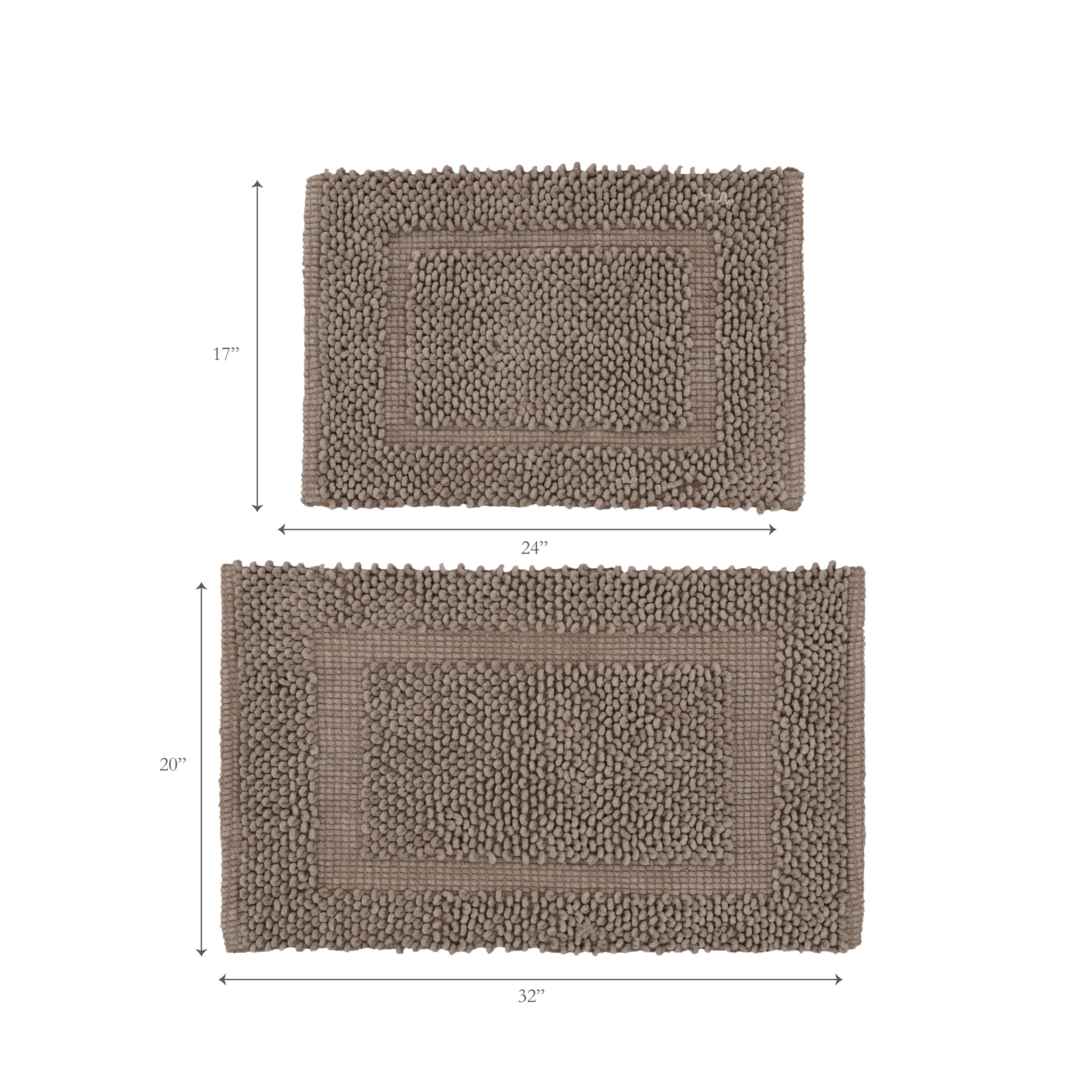 Jean Pierre New York Sophie Border 100% Cotton Non-Slip Bath Mat Set - Brown Cappuccino - 17x24/20x32