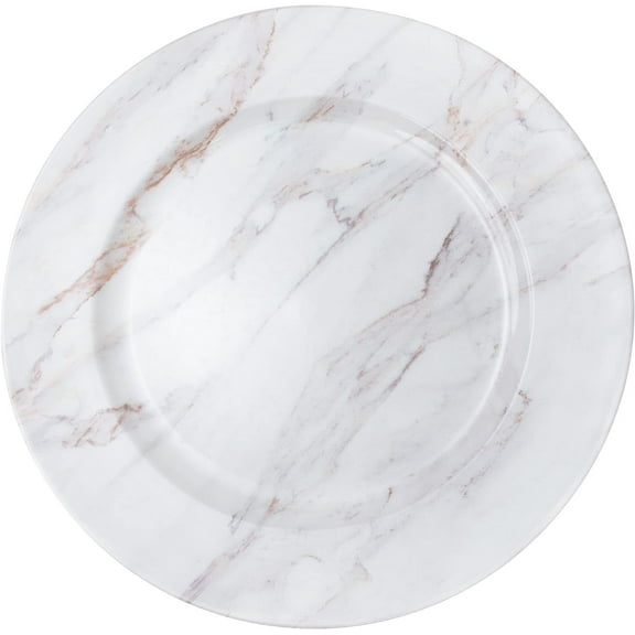 Simply Elegant Marble Plastic Charger Plate | Service Plate for Parties, Dinner, Weddings, Quinceaneras and Events | 13 inch Diameter | White | Set of 12