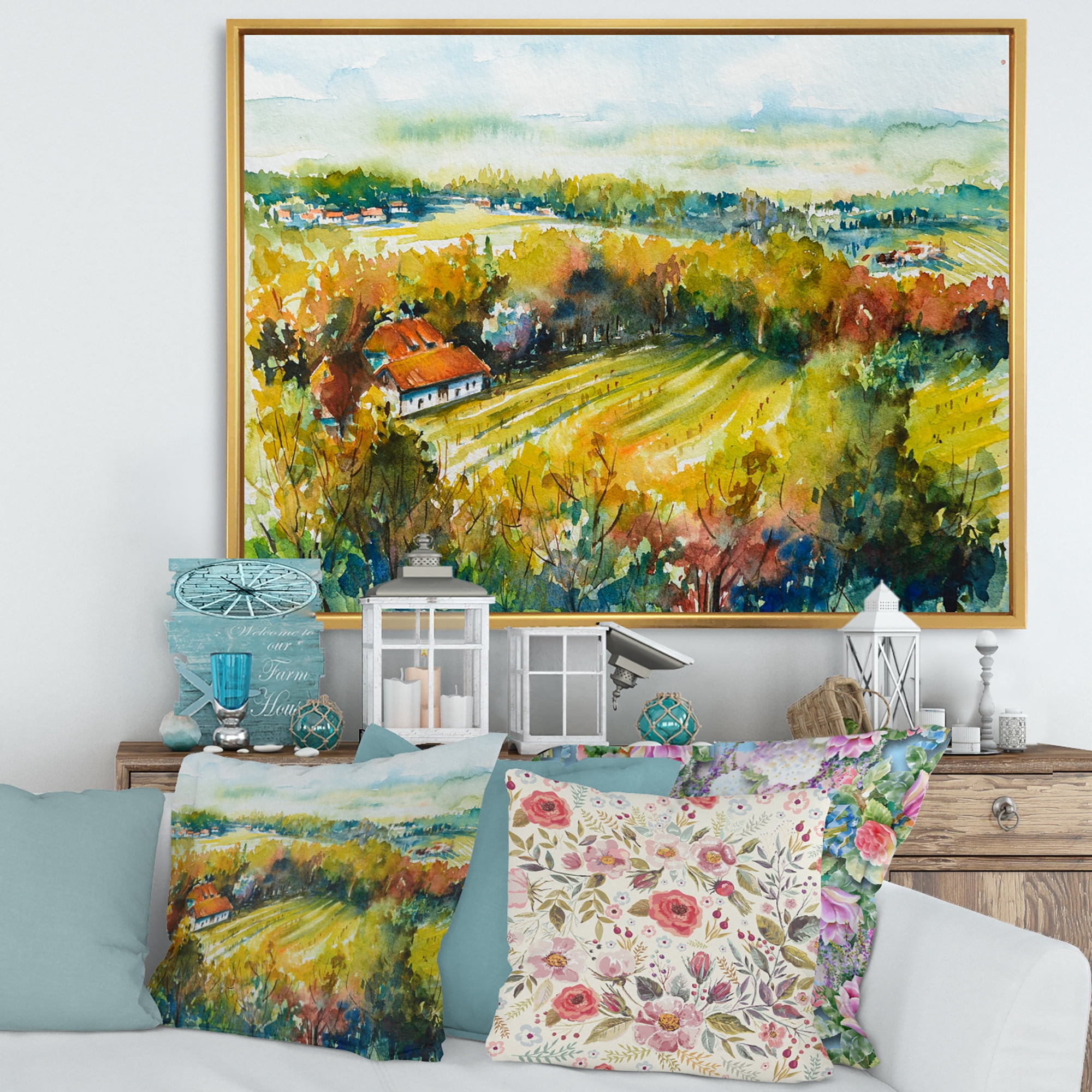 Designart 'Autumn Rural Landscape' Country Framed Canvas Wall Art Print