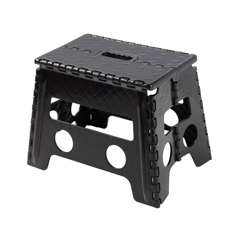 Mainstays 1-Step Folding Stool, Black Plastic, 300 lb Capacity photo 1