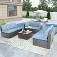thumbnail image 6 of SOLAURA 7-Piece Patio furniture Outdoor  Sofa Set, Gray Wicker Rattan  Sectionals Light Blue Cushion Sofa Conversation Set with Glass Coffee Table, 6 of 7