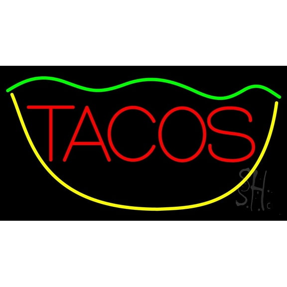 Red Tacos LED Neon Sign 13 x 24 - inches, Clear Edge Cut Acrylic Backing, with Dimmer - Bright and Premium built indoor LED Neon Sign for restaurant window and interior decor.
