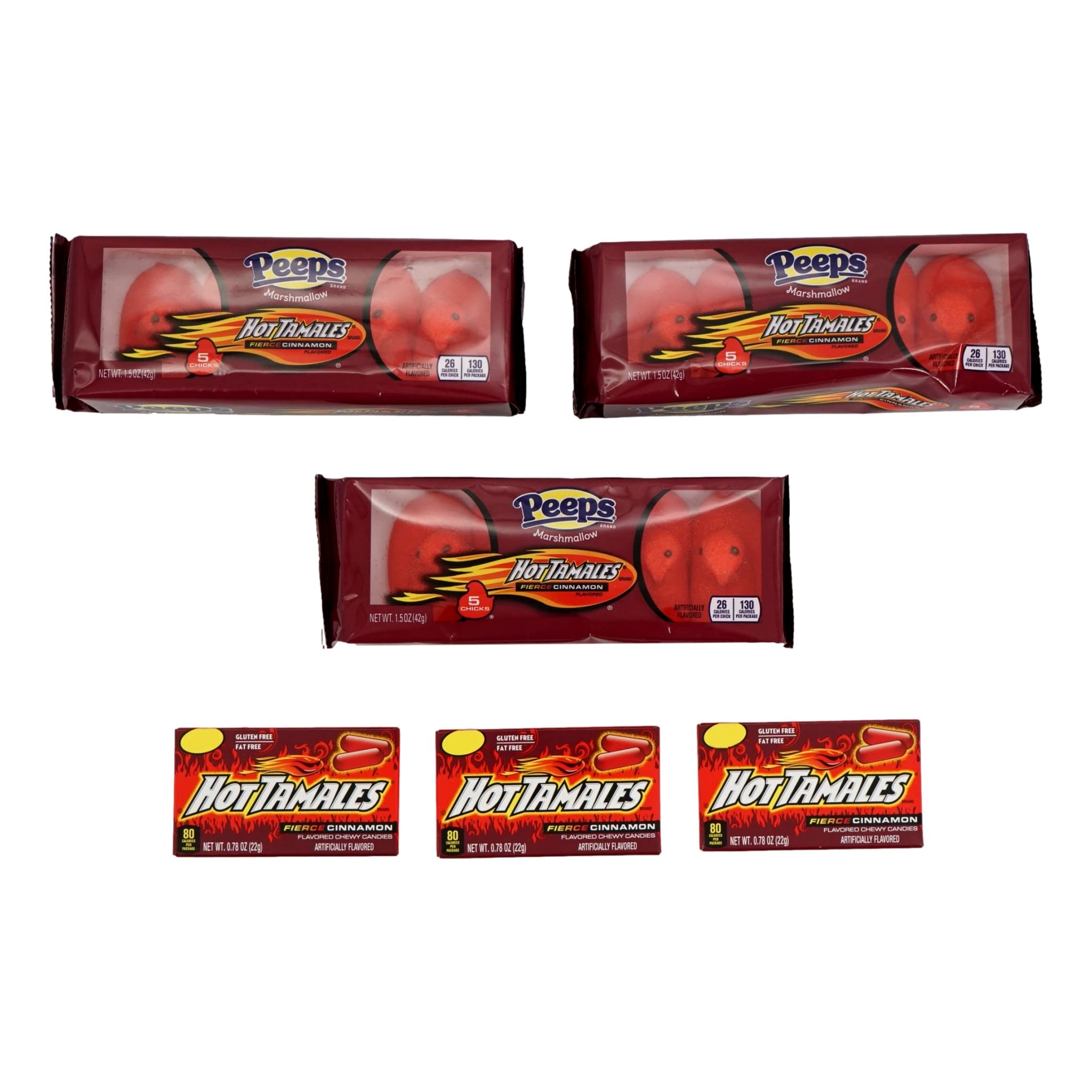 Hot Tamales Fierce Cinnamon Bundle (15 Marshmallow Peeps, 3 0.8 oz Hot