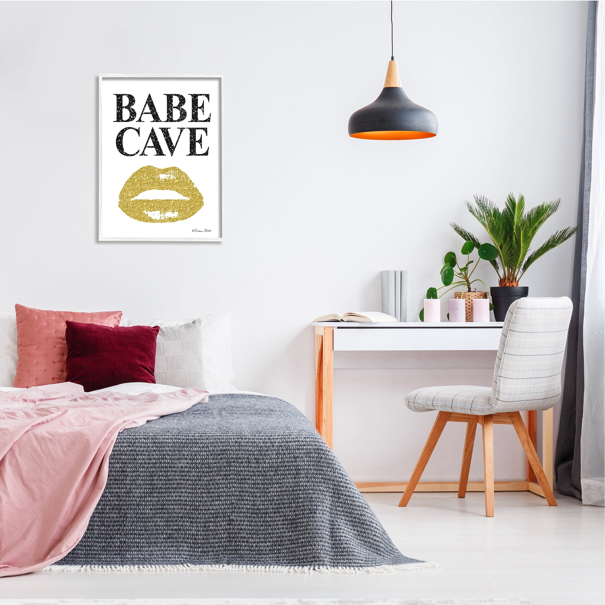 Stupell Industries Babe Cave Sign Gold Frost Lips Modern Glam Fashion,24 x 30, Design by Sn Ball