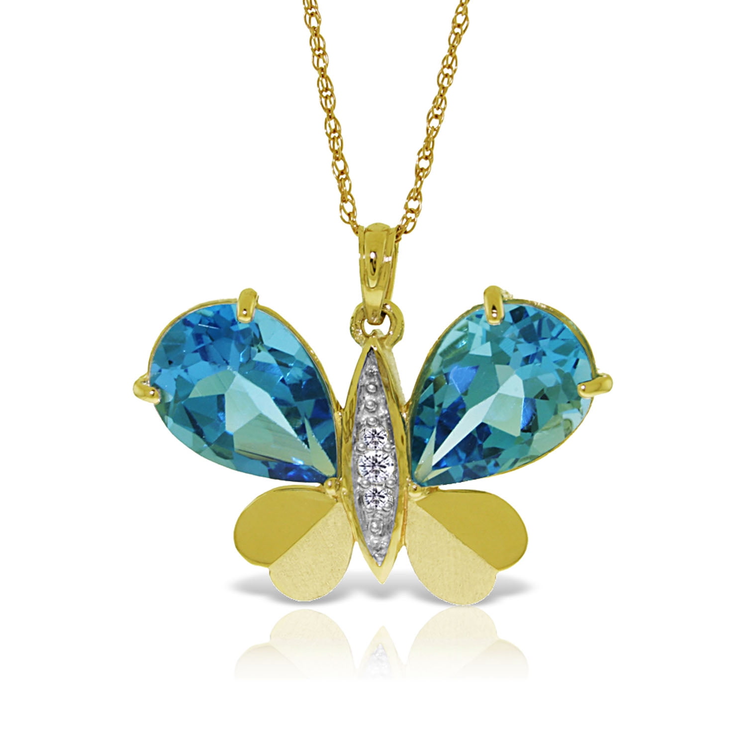 Galaxy Gold 14K Solid Gold 9.1 Carat Natural Diamond & Blue Topaz Butterfly Necklace for Women - Yellow Gold Fine Jewelry