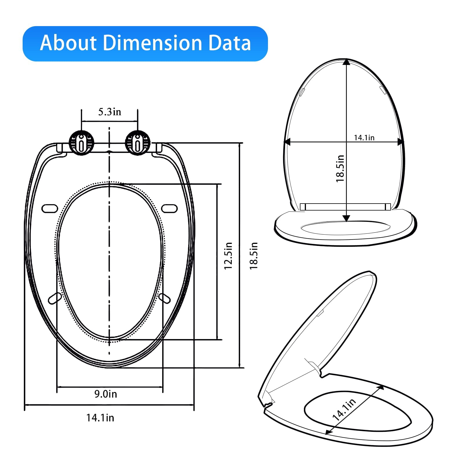 Toilet Seat  Slow Close White Heavy Duty With Non-slip Bumpers Easy To Install & Clean Pp Material Replacement Fits All Brands Elongated Toilets(mu220-pp)