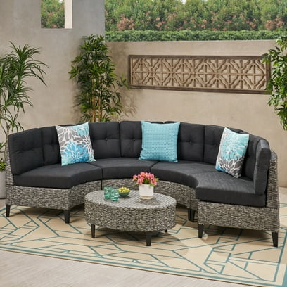 Manteo Outdoor 5 Piece Wicker Sofa Set with Cushions