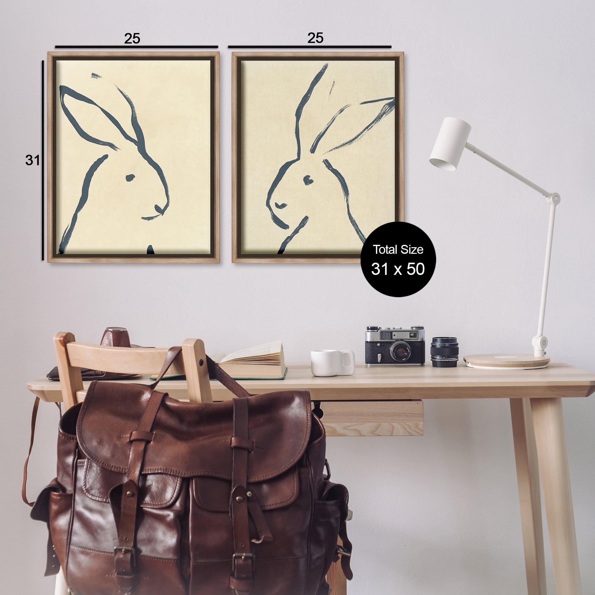 Stupell Industries Minimalist Rabbit Line Portrait Animals Drawing Brown Floater Framed Canvas Art Print Wall Art, 31 x 25, Set of 2